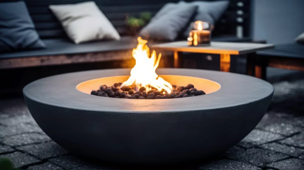 cozy outdoor seating area featuring soft, plush cushions and a warm, inviting fire pit.