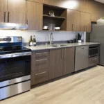 Kitchen with stainless steel appliances of the 2 bed 2 bath floor plan
