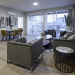 Staged living room of the 2 bed 2 bath floor plan